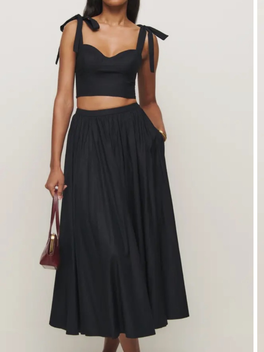 new Reformation Magnolia cotton poplin full midi skirt in black